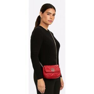 Badgley Mischka Bag Crossbody Shoulder Satchel Red Quilted Vegan Leather Women's